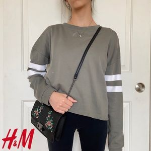 H&M - Green SweatShirt With White StripesOnSleeves
